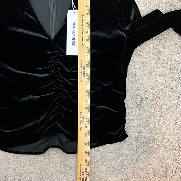 Veronica Beard Pelona Stretch Velvet Top Size 12 Black Ruched V-Neck - Picture 14 of 16